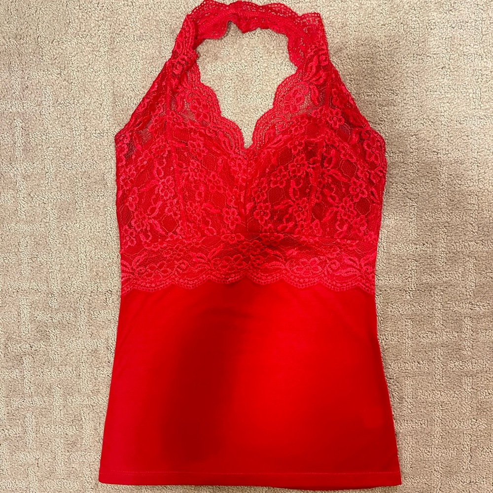 red lace halter top